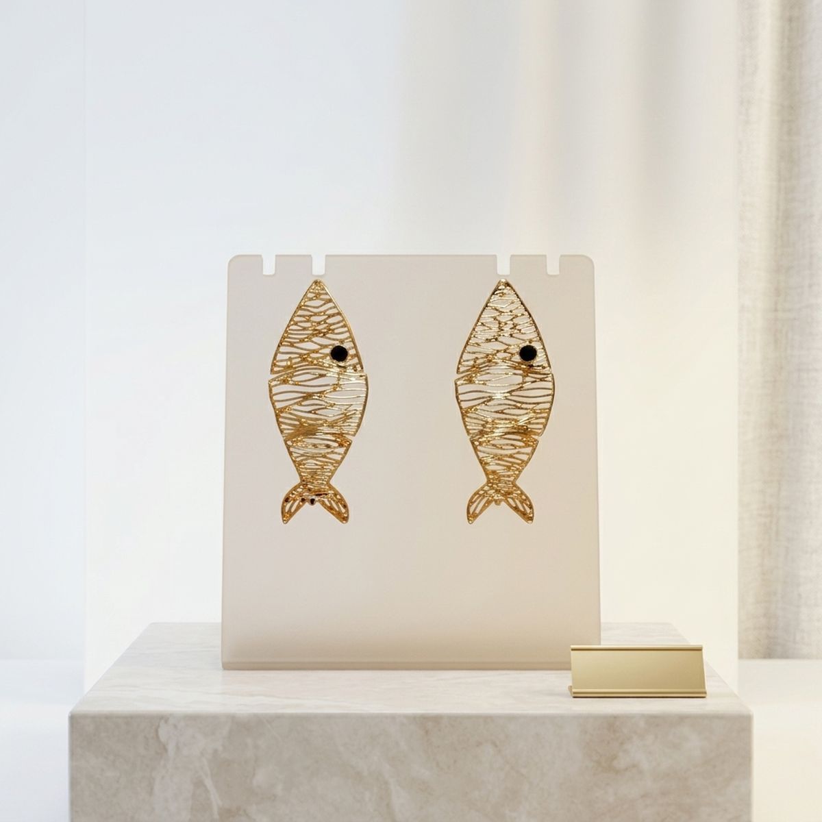 Gold Metal Disjointed Link Fish Drop Earrings