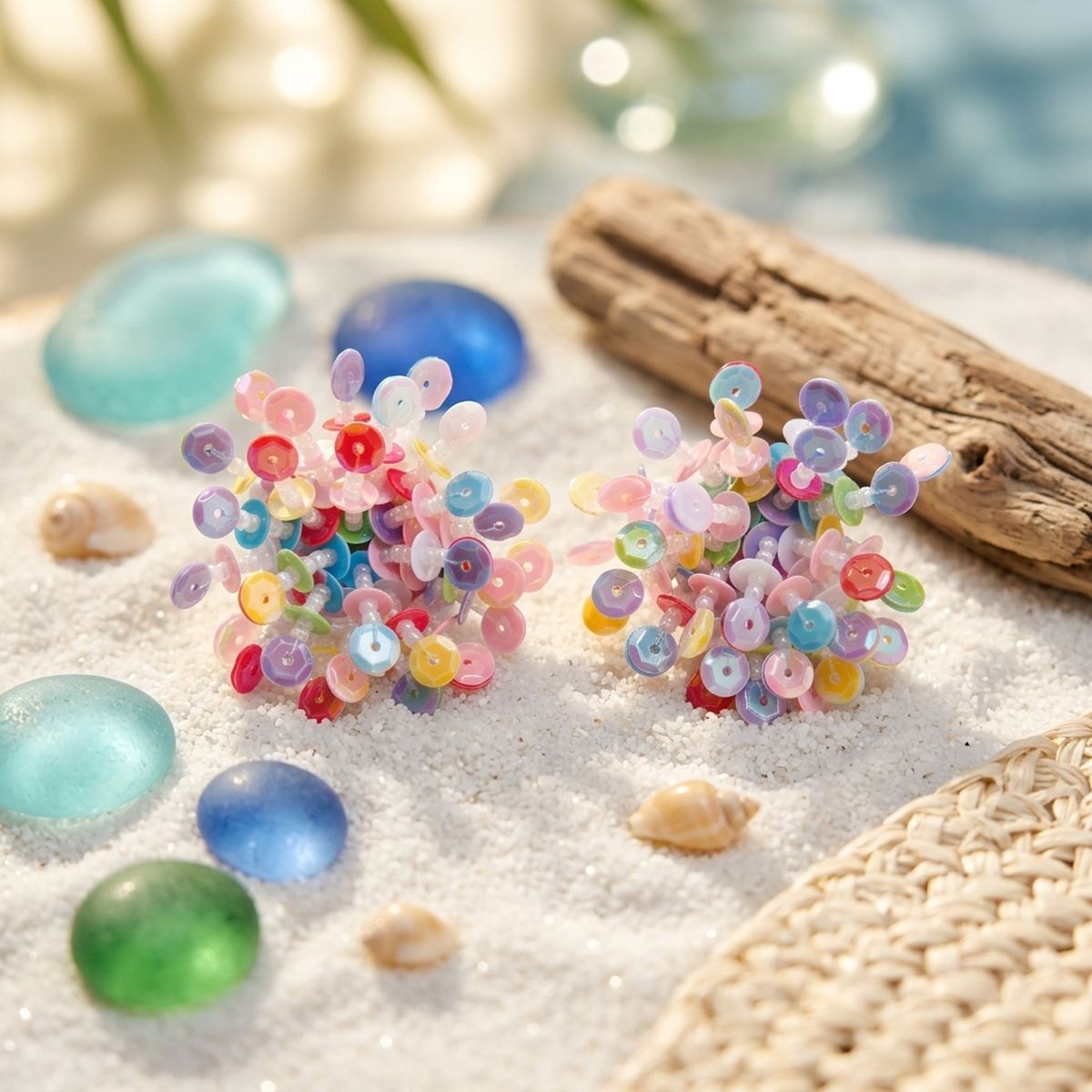 Multicolor Sequins and Beads Cluster Stud Earrings