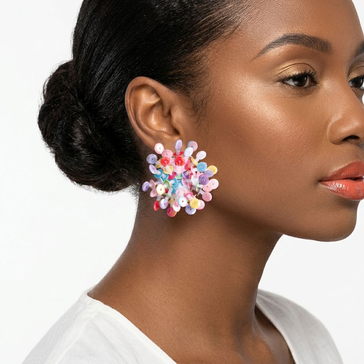 Multicolor Sequins and Beads Cluster Stud Earrings