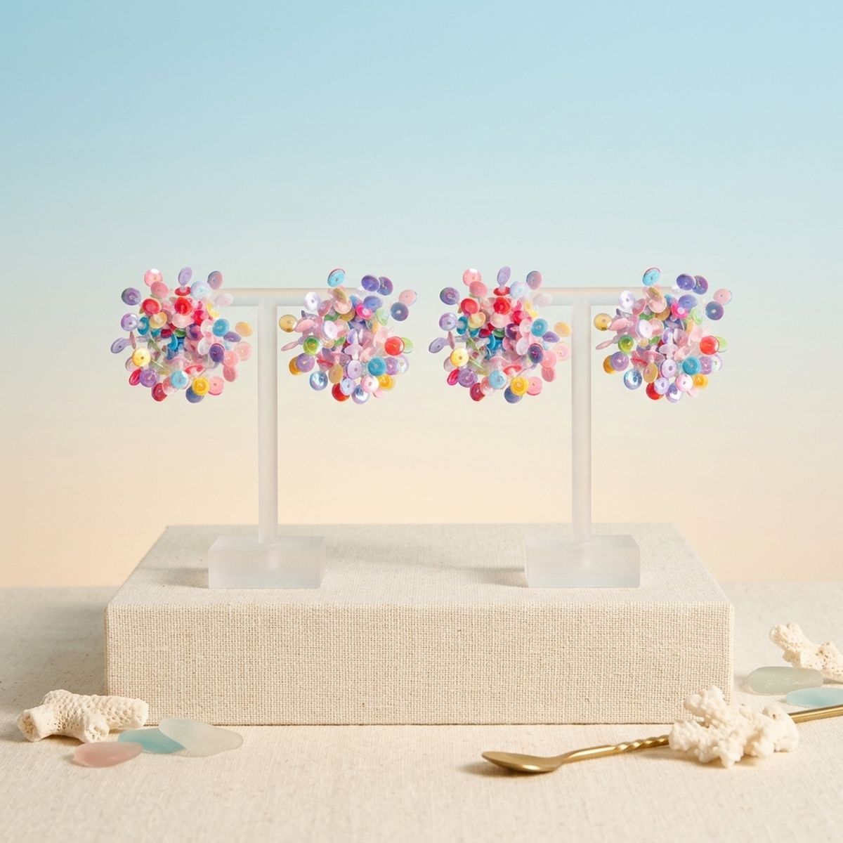 Multicolor Sequins and Beads Cluster Stud Earrings