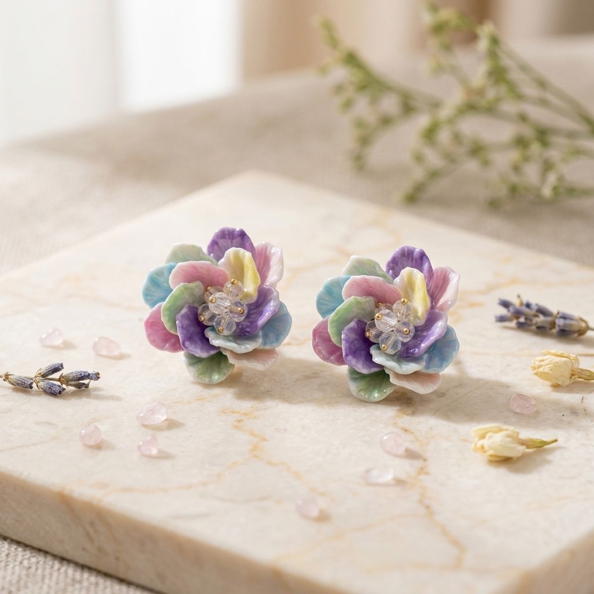 Stud Vivid Colorful Glossy Petal Flower Earrings