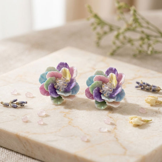 Stud Vivid Colorful Glossy Petal Flower Earrings
