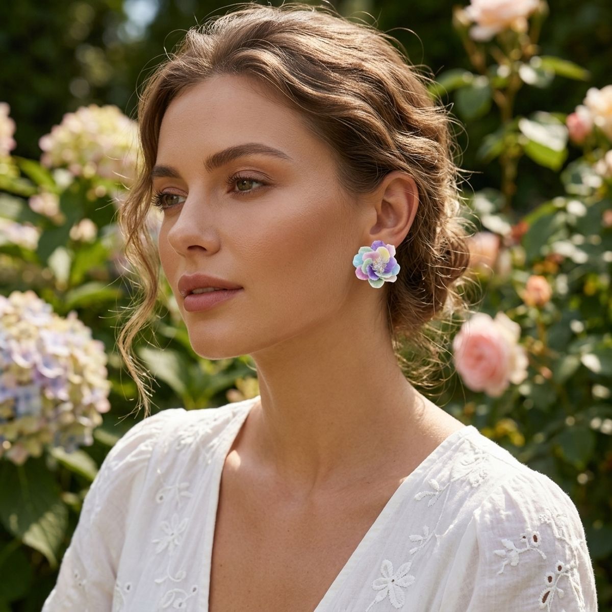 Stud Vivid Colorful Glossy Petal Flower Earrings