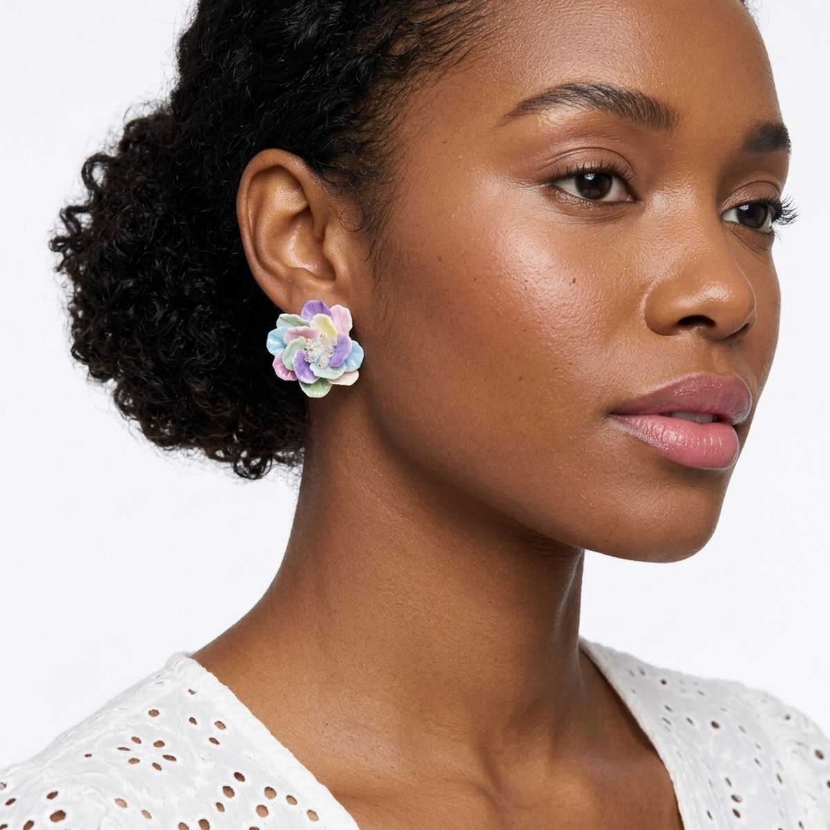 Stud Vivid Colorful Glossy Petal Flower Earrings