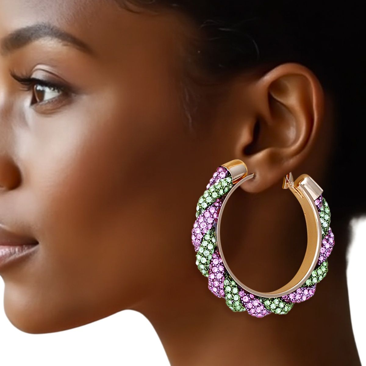 AKA Vibrant Pink Green Twisted Tube Hoop Earrings