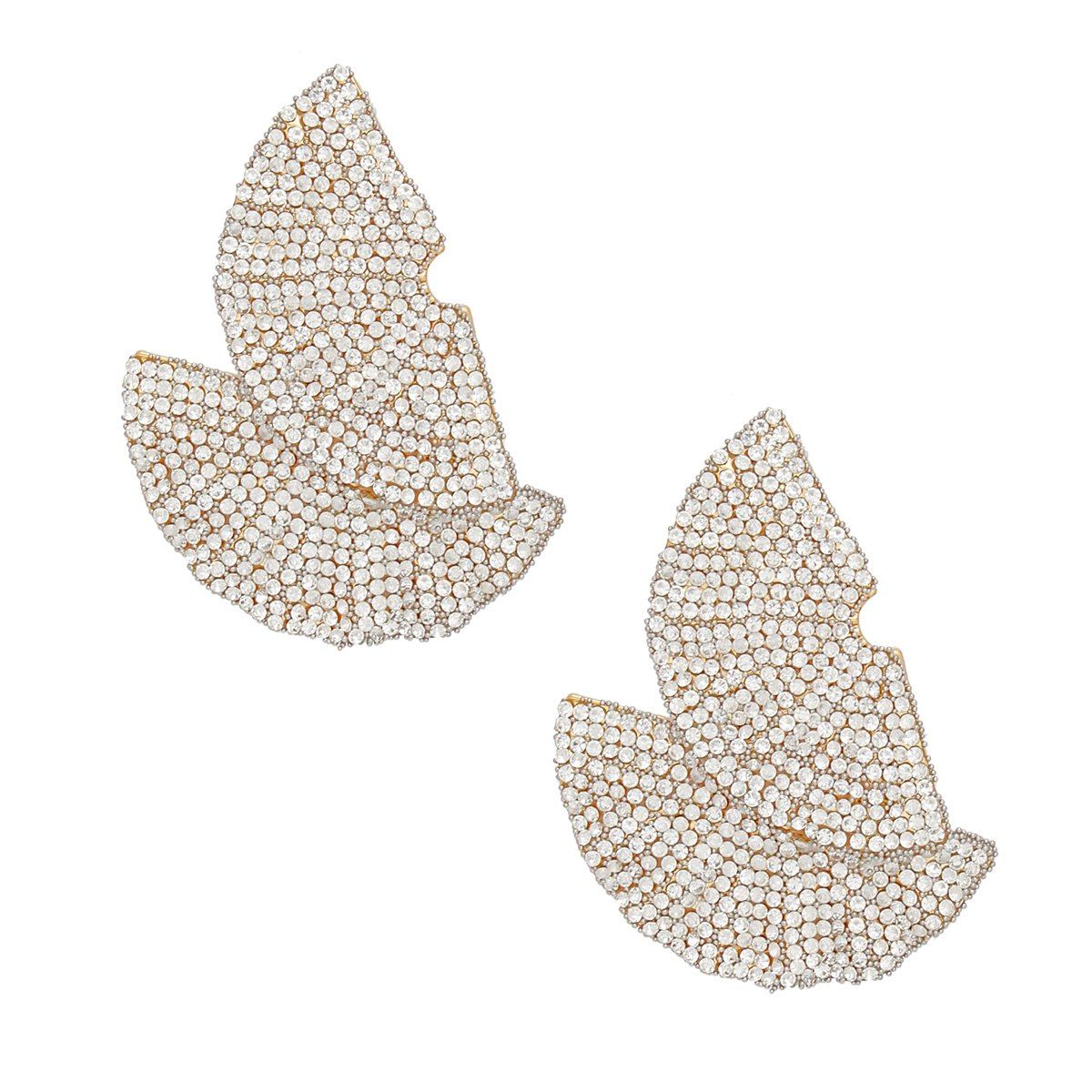 Stud 1920s Gold Ruffle Fan Rhinestone Earrings