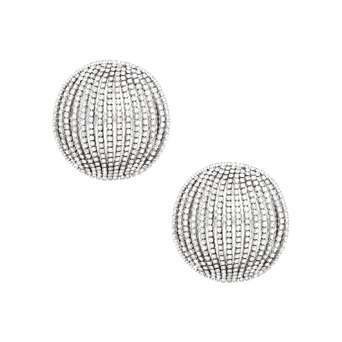 Stud Domed Silver Striped Shimmer Polished Earrings