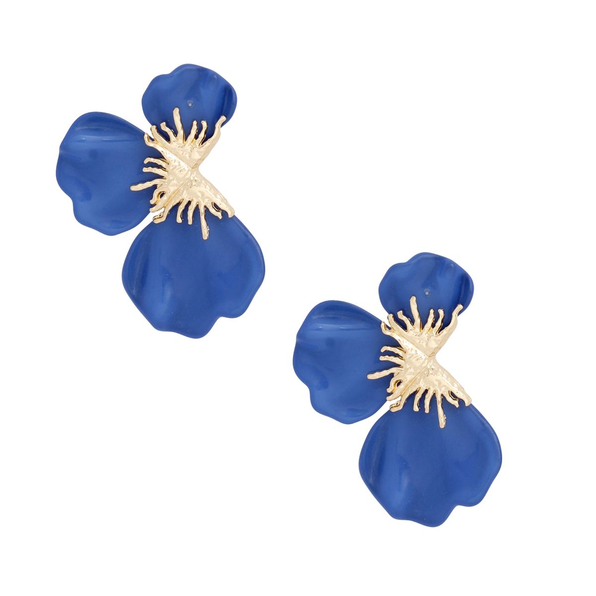 Studs Blue Tropical Bloom Triple Petal Earrings
