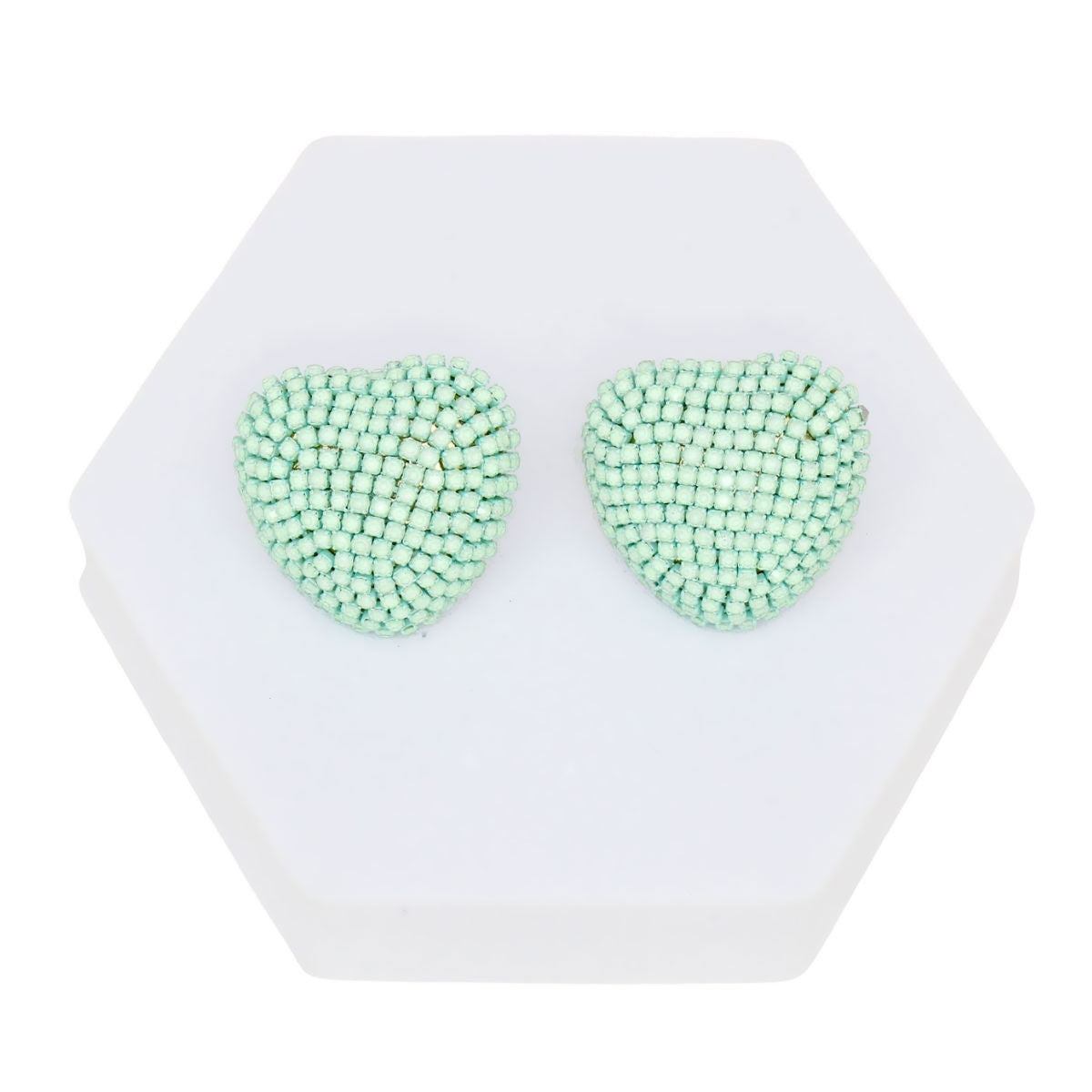 Stud Pastel Mint Domed Heart Dazzling Earrings