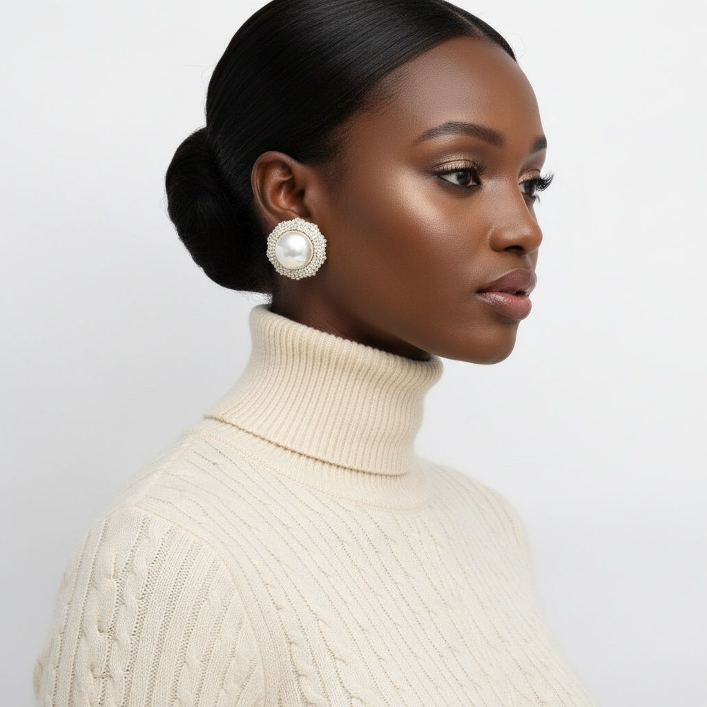 Stud Oversized Domed Cream Pearl Earrings