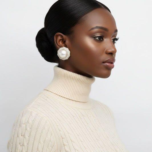 Stud Oversized Domed Cream Pearl Earrings