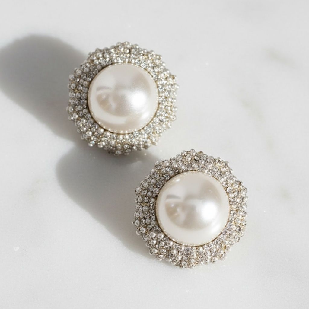 Stud Oversized Domed Cream Pearl Earrings