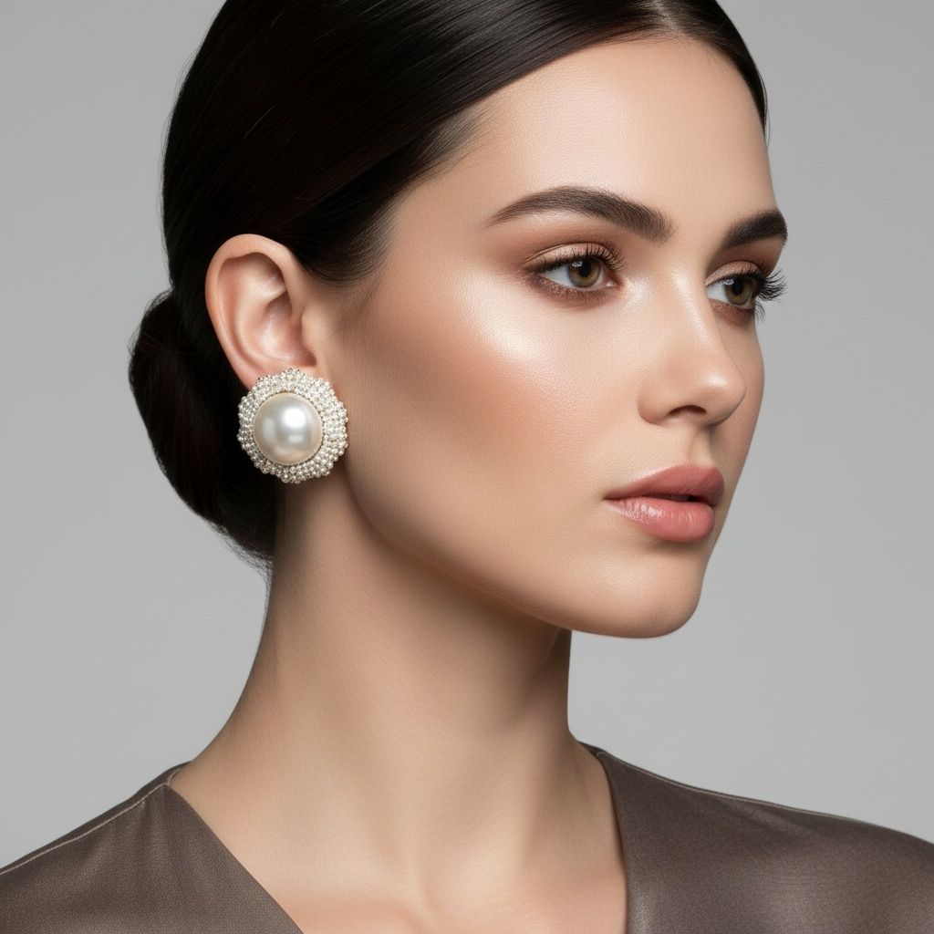 Stud Oversized Domed Cream Pearl Earrings