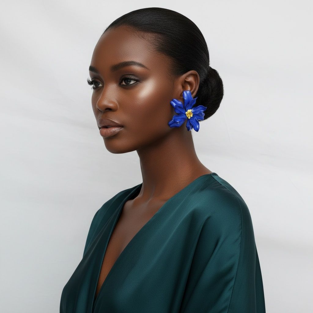 Stud Blue Flower Oversized Wavy Petal Earrings