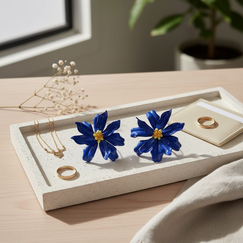 Stud Blue Flower Oversized Wavy Petal Earrings