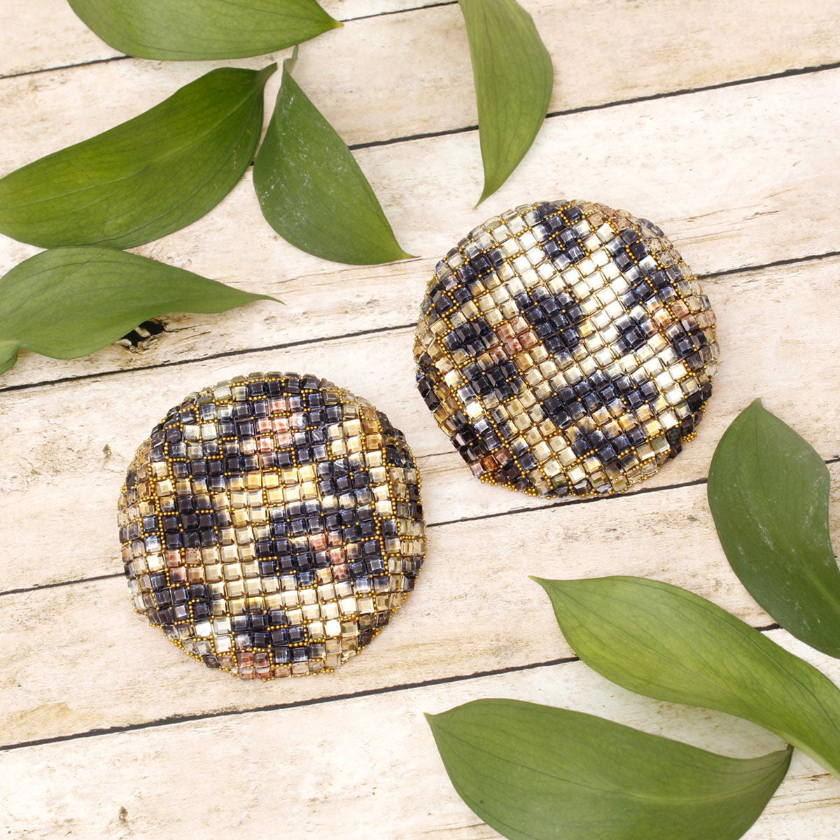 Stud Leopard Mosaic Rhinestone Disc Earrings