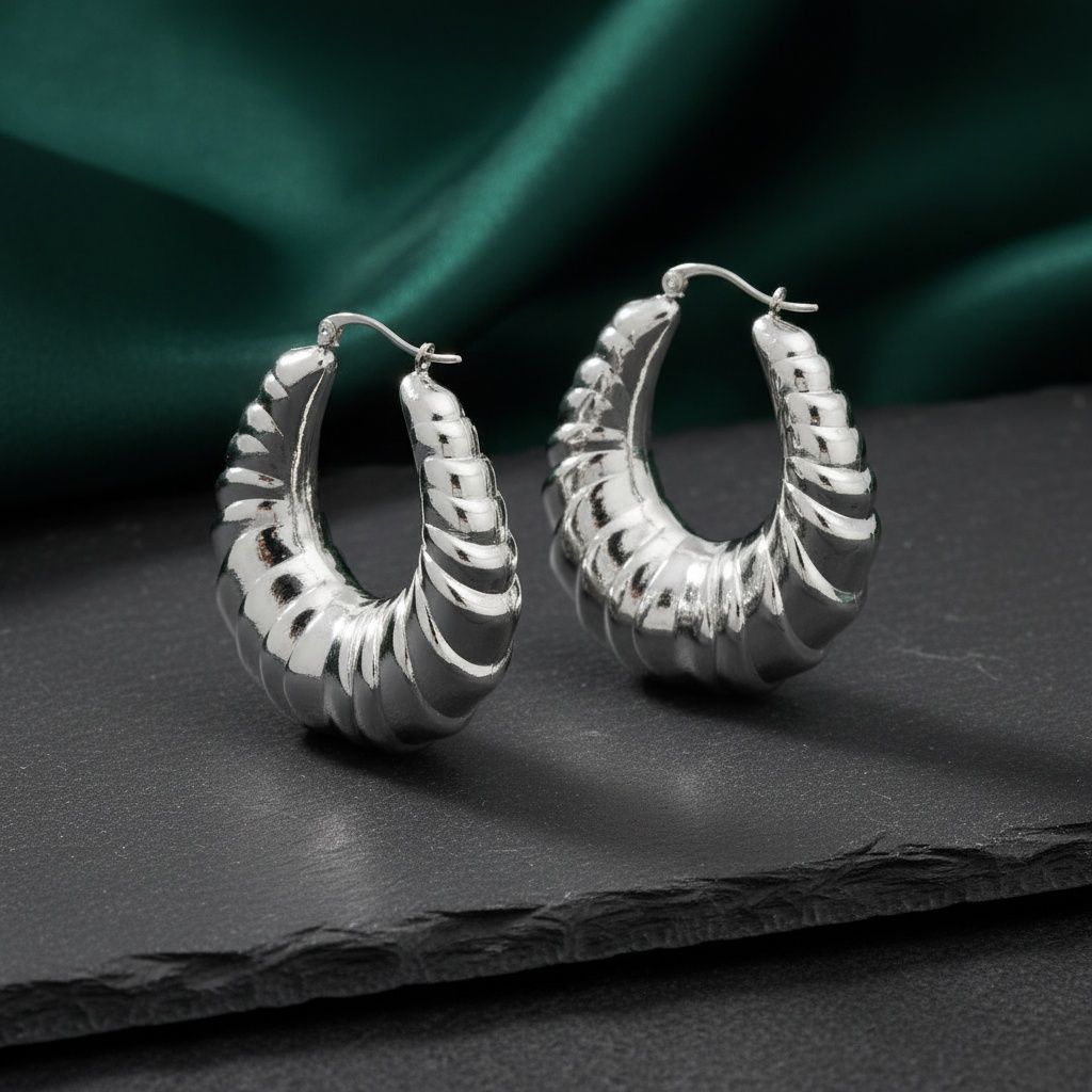 Hoop Silver Metal Croissant Teardrop Earrings