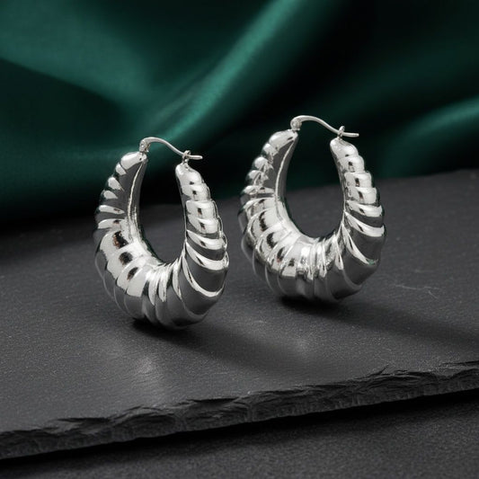Hoop Silver Metal Croissant Teardrop Earrings