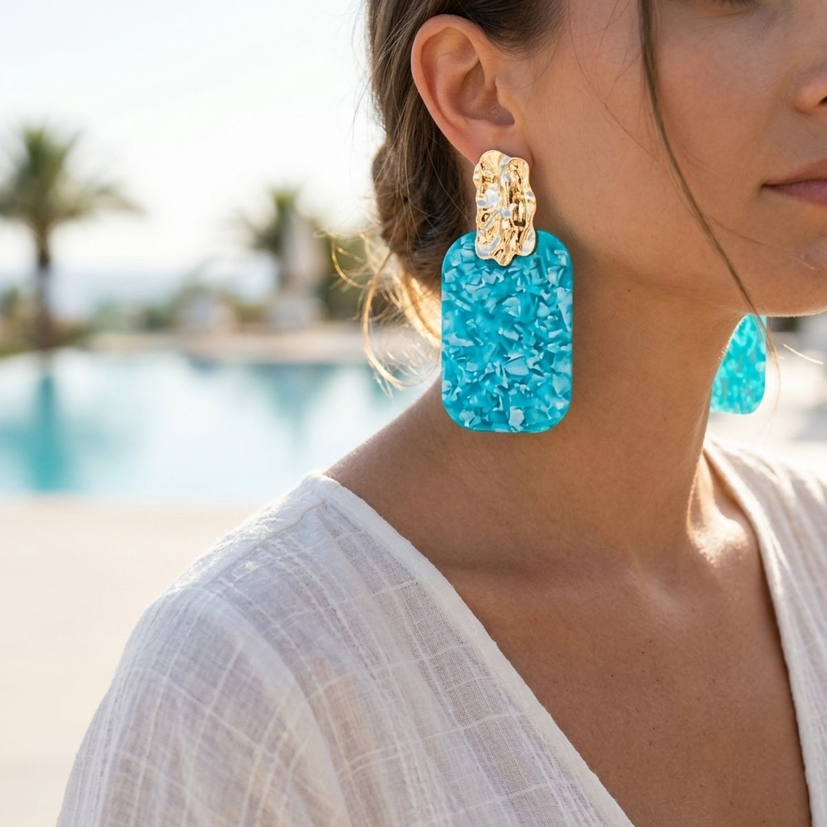 Drop Oversized Aqua Pearlescent Opulent Earrings