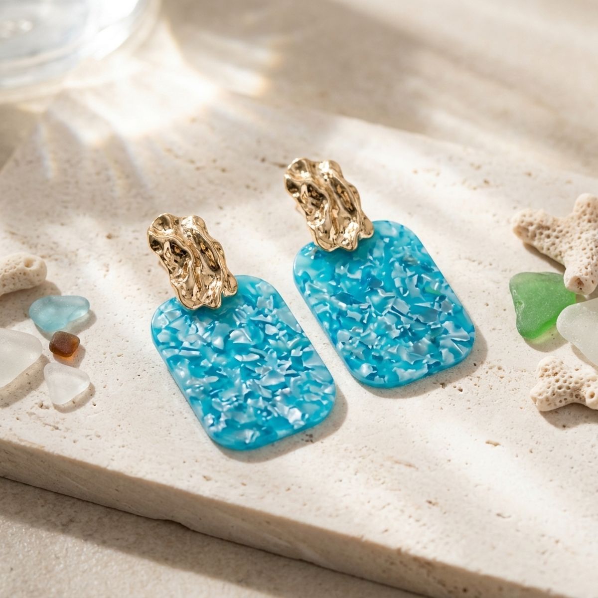 Drop Oversized Aqua Pearlescent Opulent Earrings