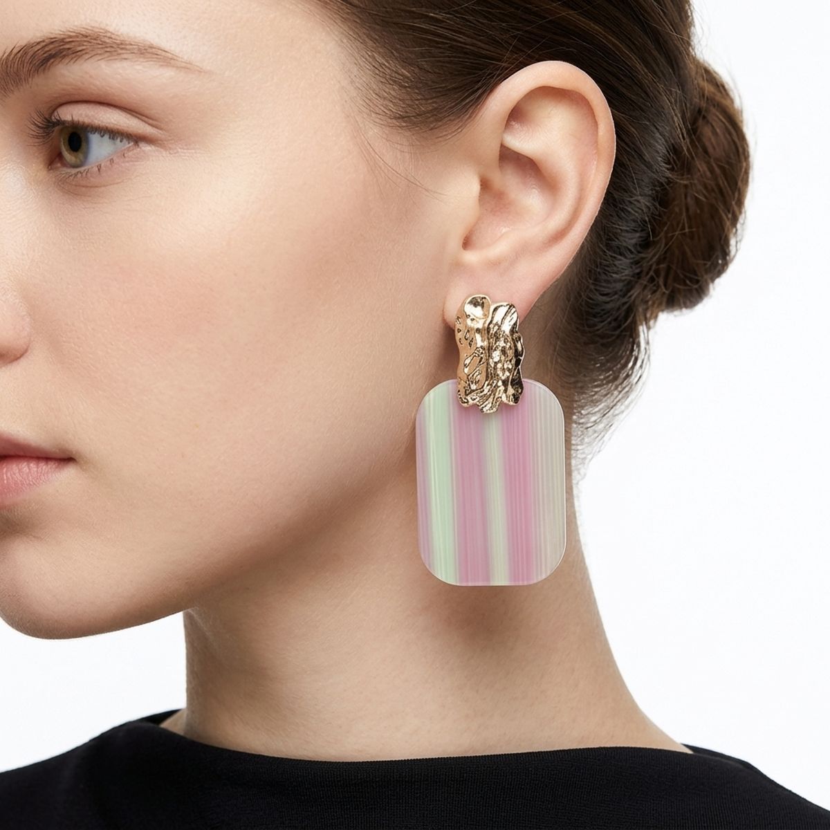 Drop Oversized Pink Green Stripe Opulent Earrings