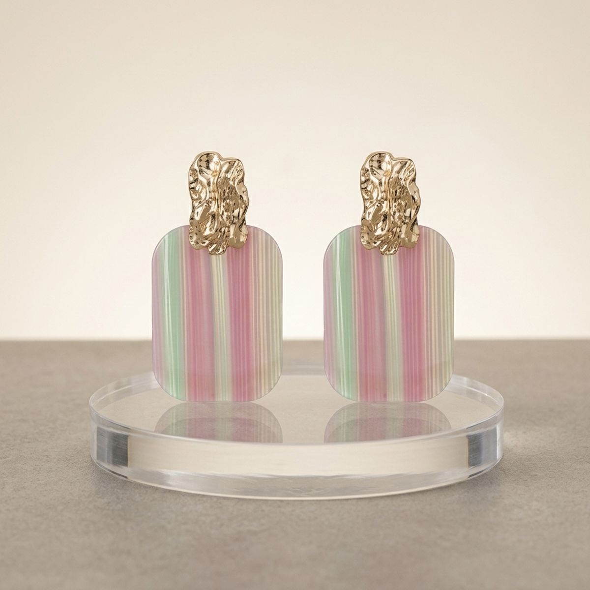 Drop Oversized Pink Green Stripe Opulent Earrings