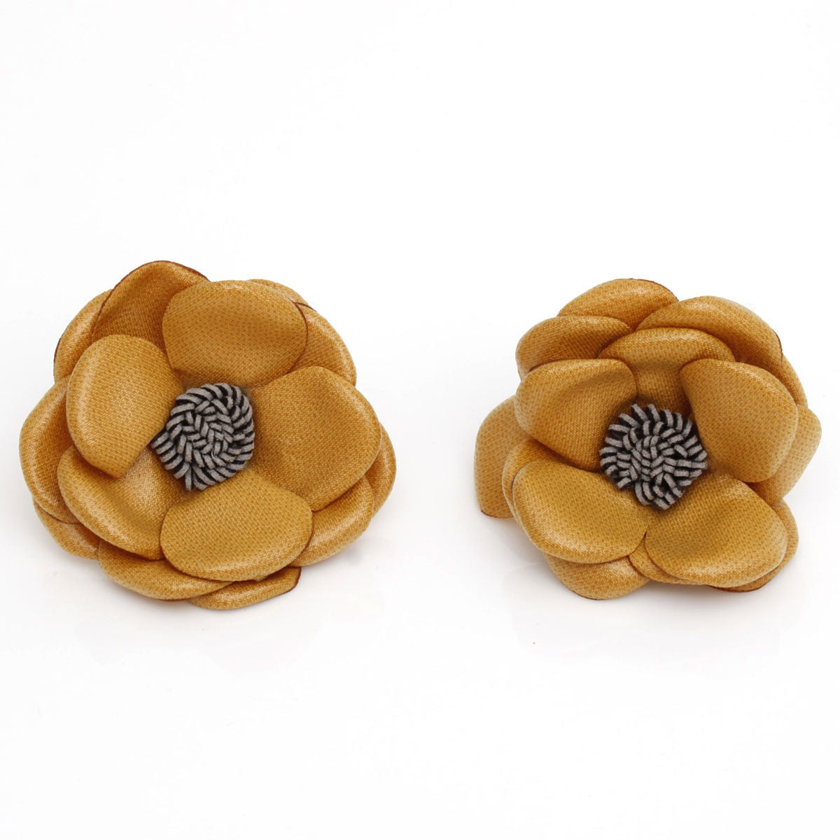 Stud Mustard Faux Leather Petal Flower Earrings