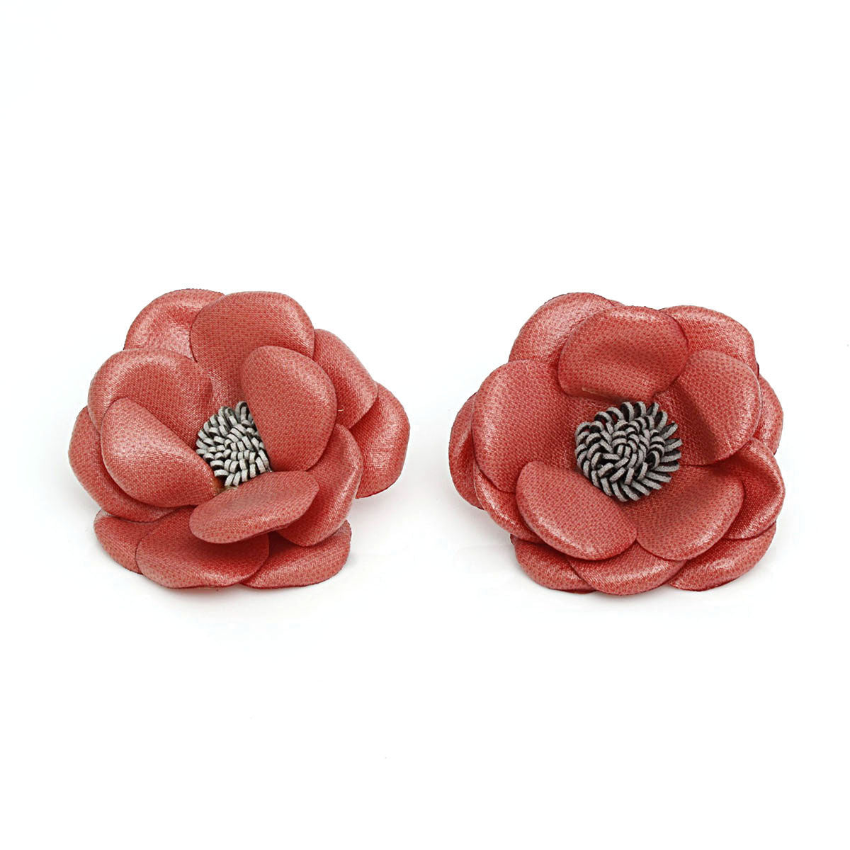 Stud Mauve Faux Leather Petal Flower Earrings