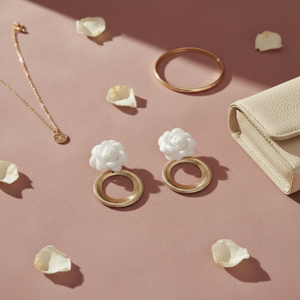 Drop White Rose Felt Petal Ribbed Ring Earrings
