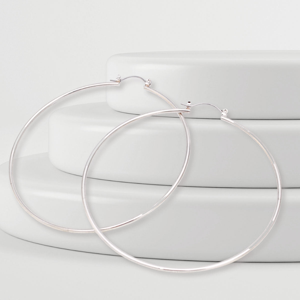 Hoop Classic 3 inch Thin Silver Earrings for Women