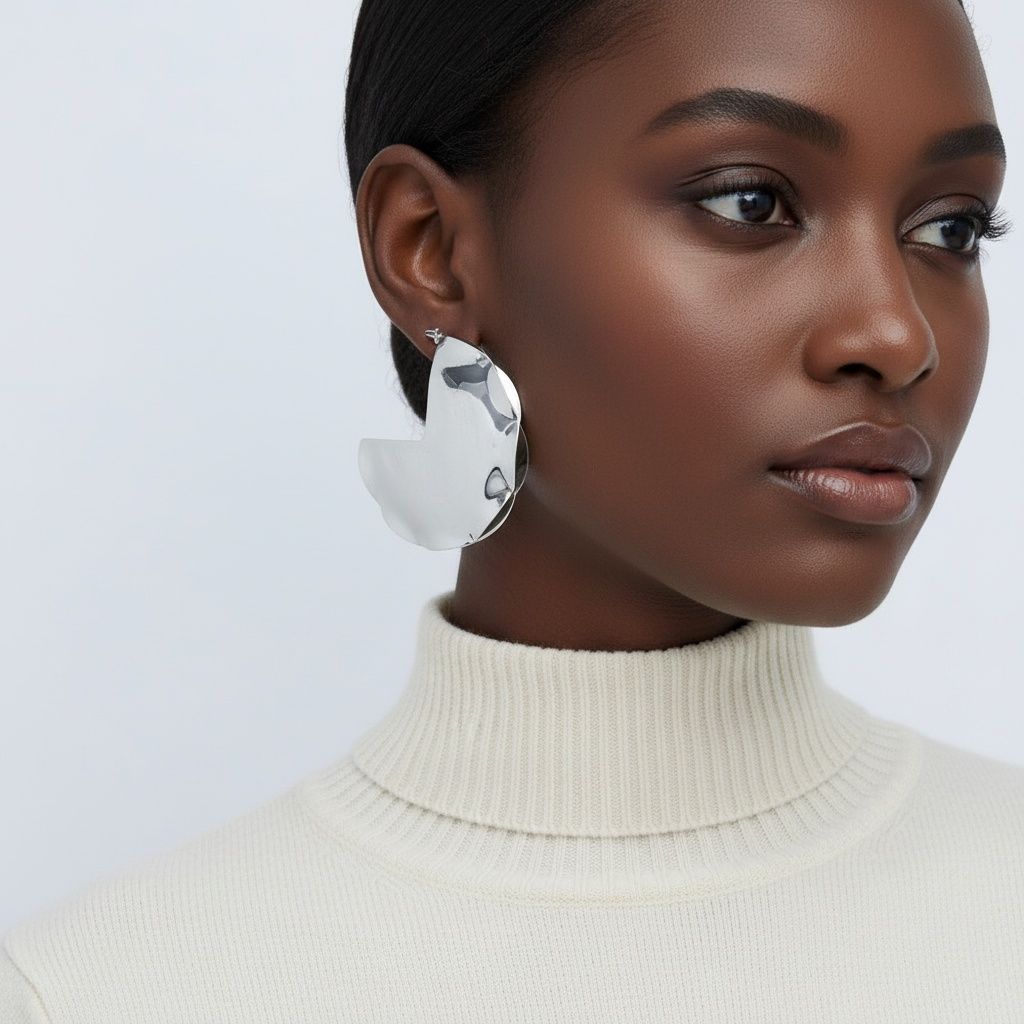 Open Hoop Polished Silver Pinched Metal Earrings