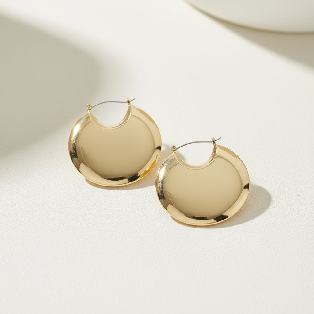Huggie Gold Puffy Disc Crescent Hoop Earrings