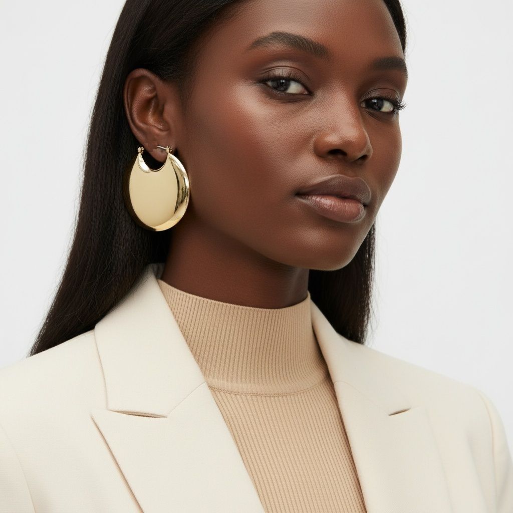 Huggie Gold Puffy Disc Crescent Hoop Earrings