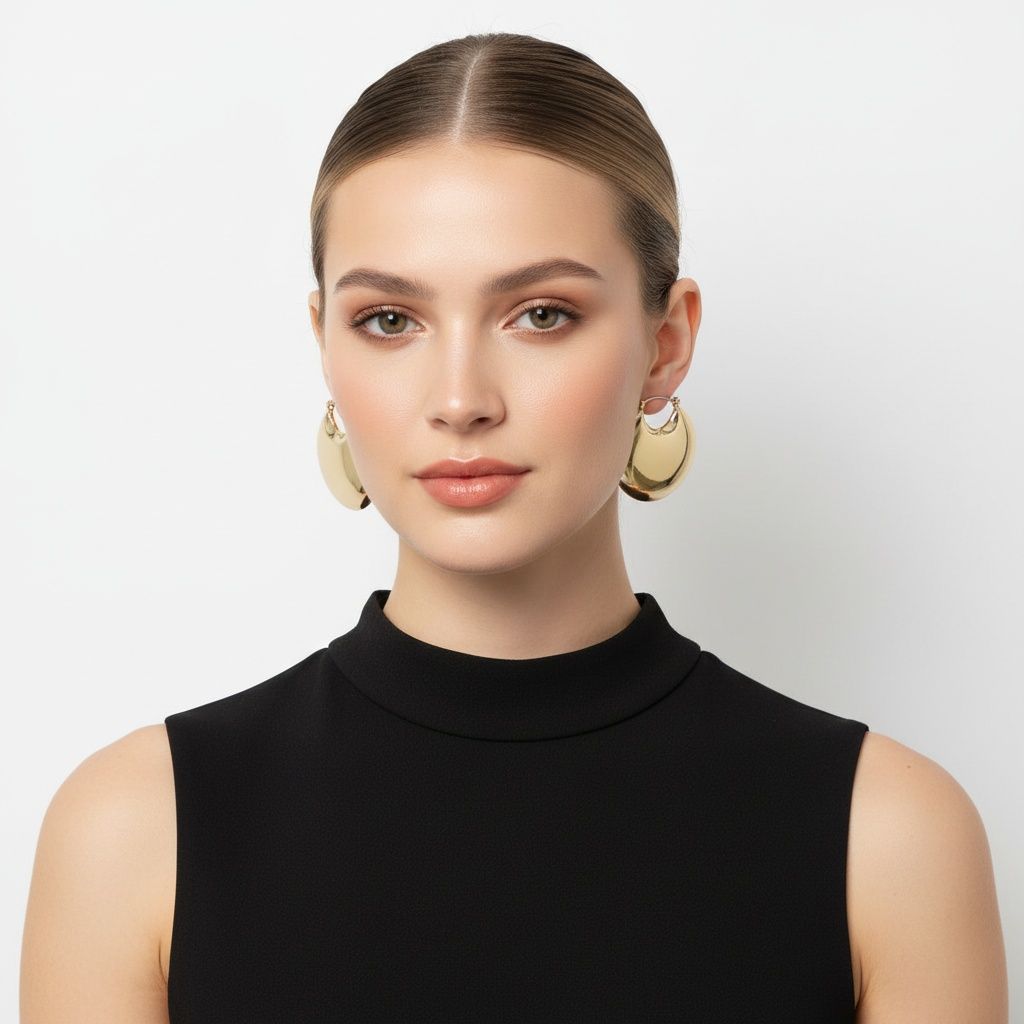 Huggie Gold Puffy Disc Crescent Hoop Earrings