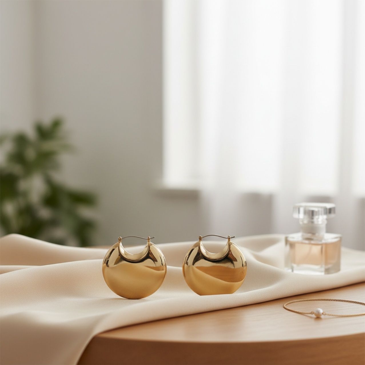 Huggie Gold Puffy Disc Crescent Hoop Earrings