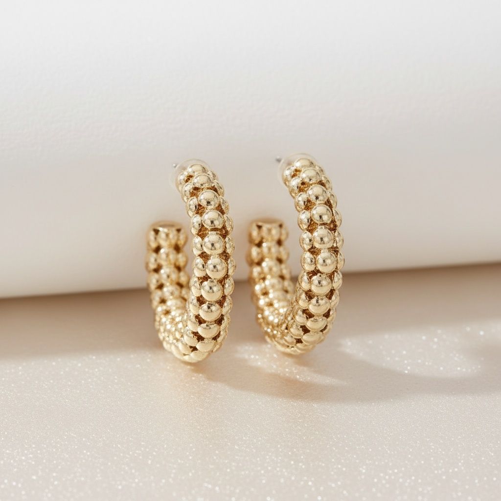 Open Hoop Gold Bubble Mesh Thick Earrings