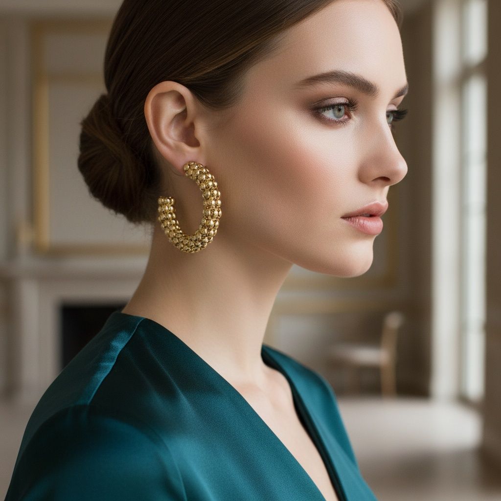 Open Hoop Gold Bubble Mesh Thick Earrings