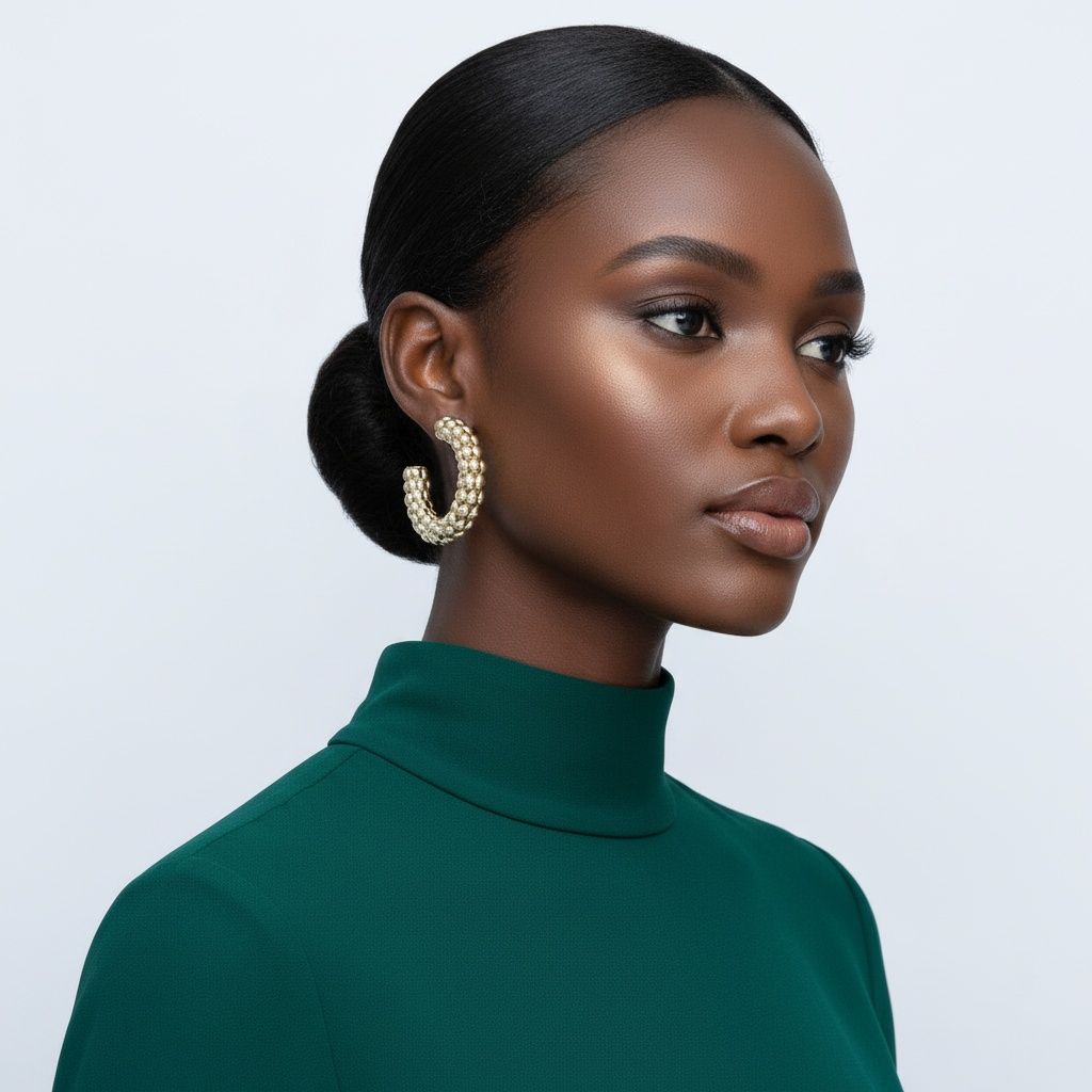Open Hoop Gold Bubble Mesh Thick Earrings
