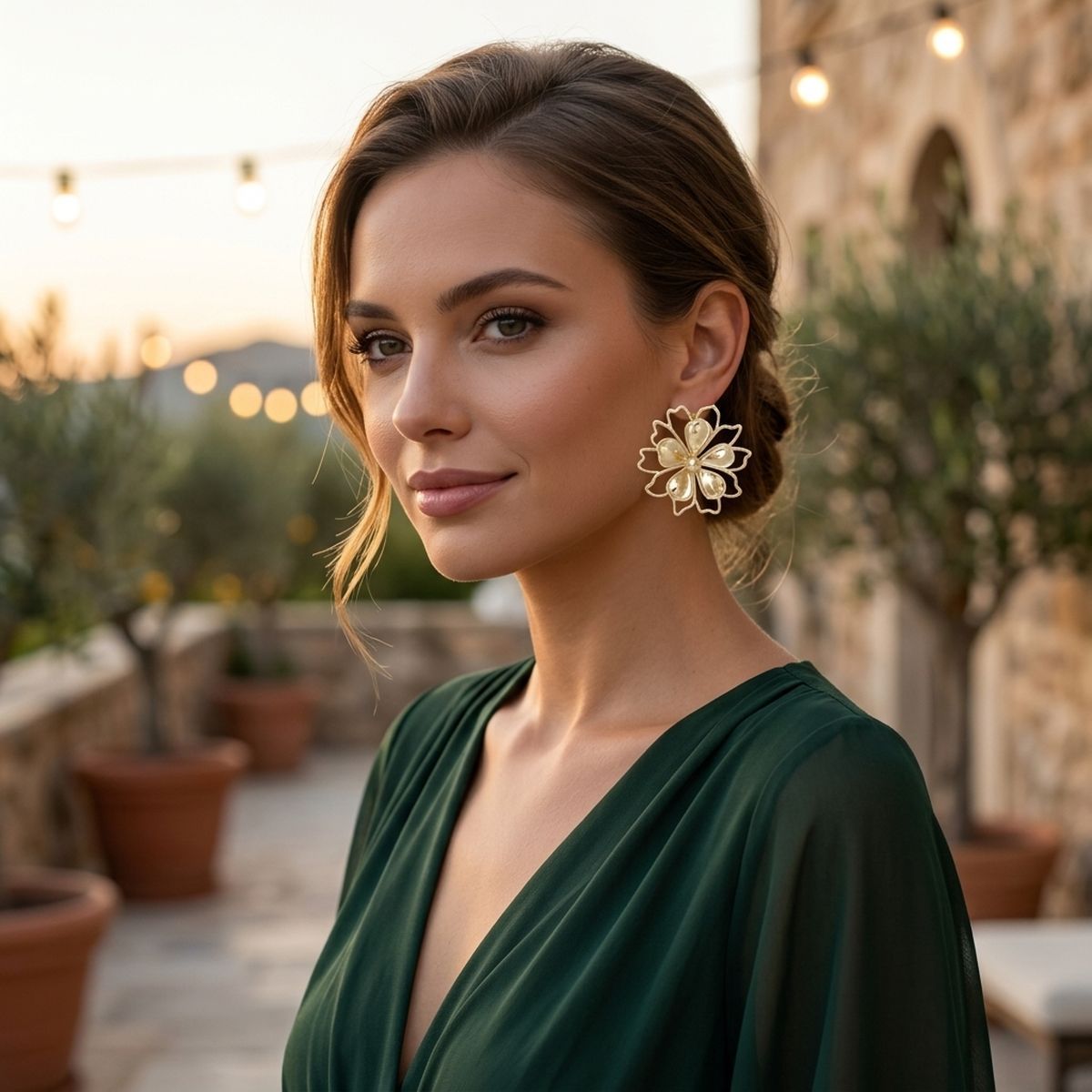 Stud Gold Flower Petal and Flower Outline Earrings
