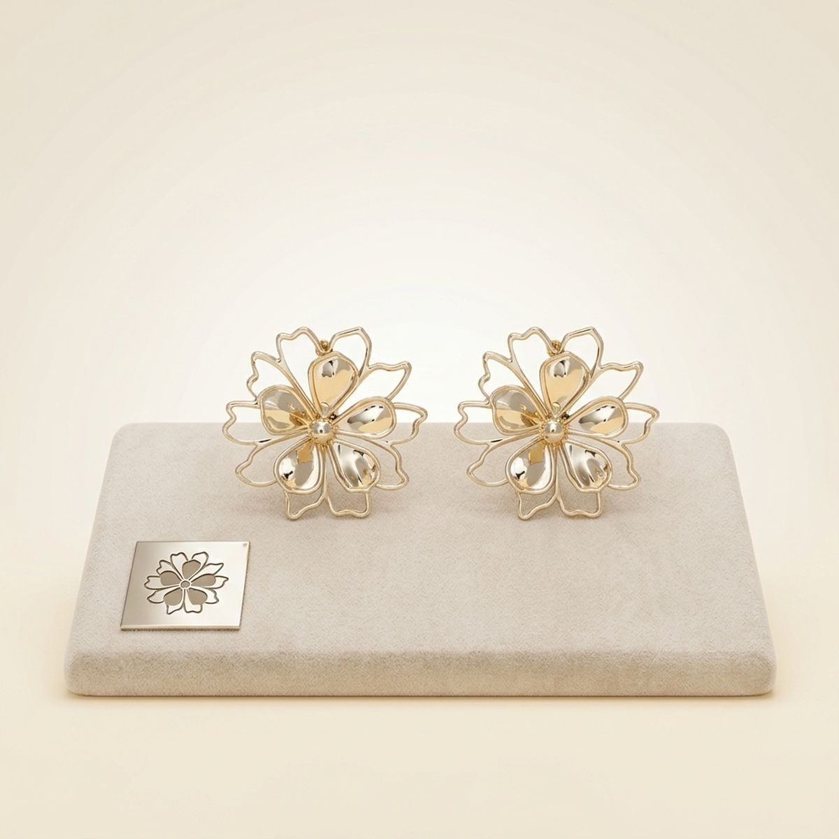 Stud Gold Flower Petal and Flower Outline Earrings