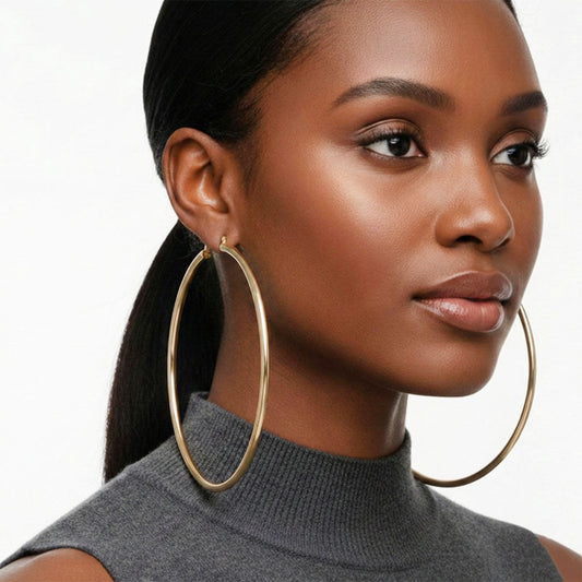 Hoop 100mm Gold Metal Pipe Classic Large Earrings