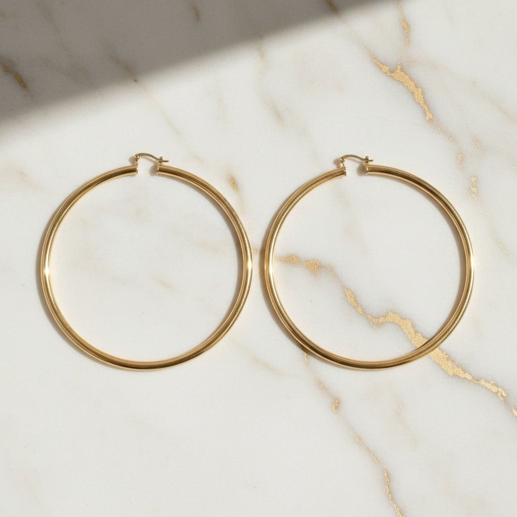 Hoop 100mm Gold Metal Pipe Classic Large Earrings