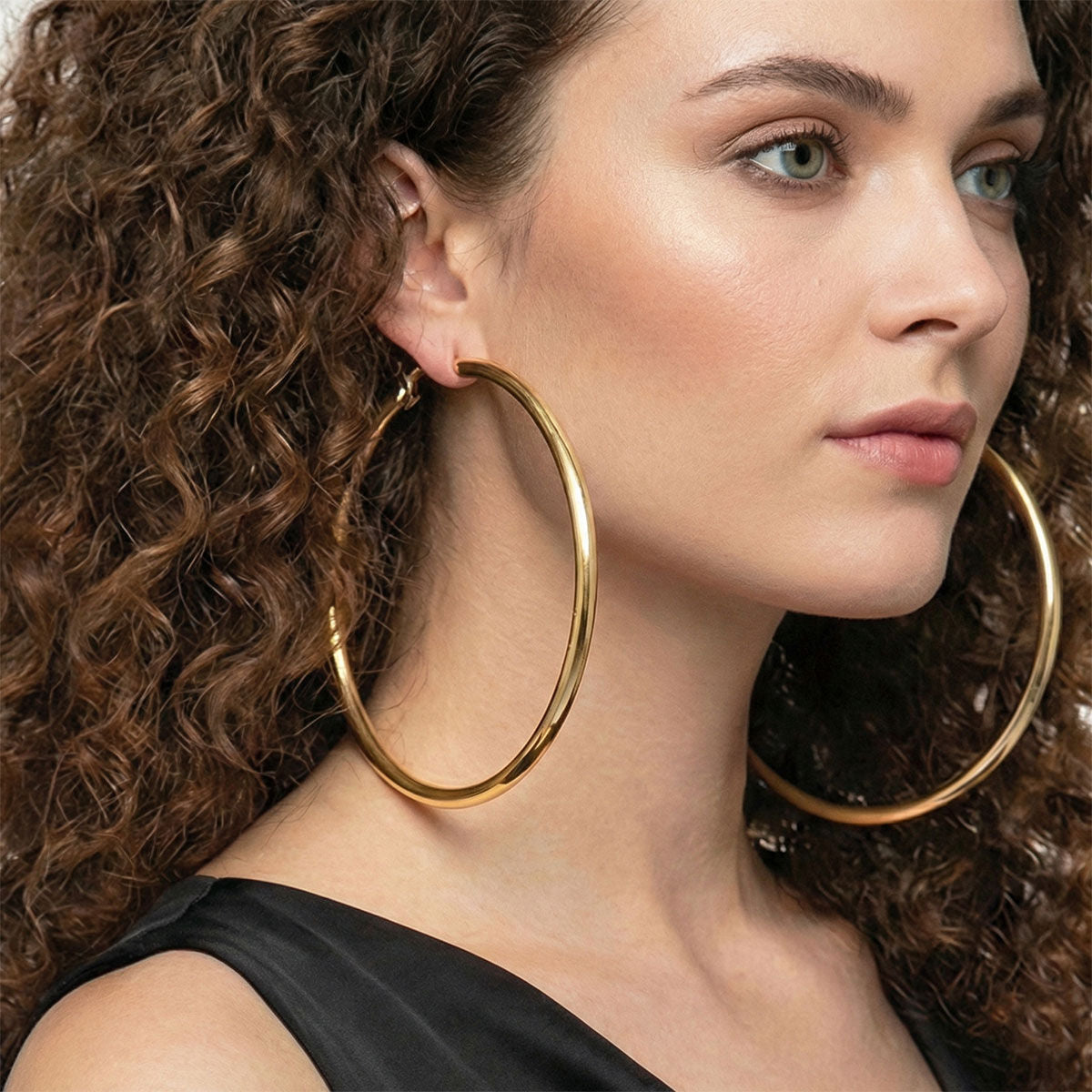 Hoop 100mm Gold Metal Pipe Classic Large Earrings