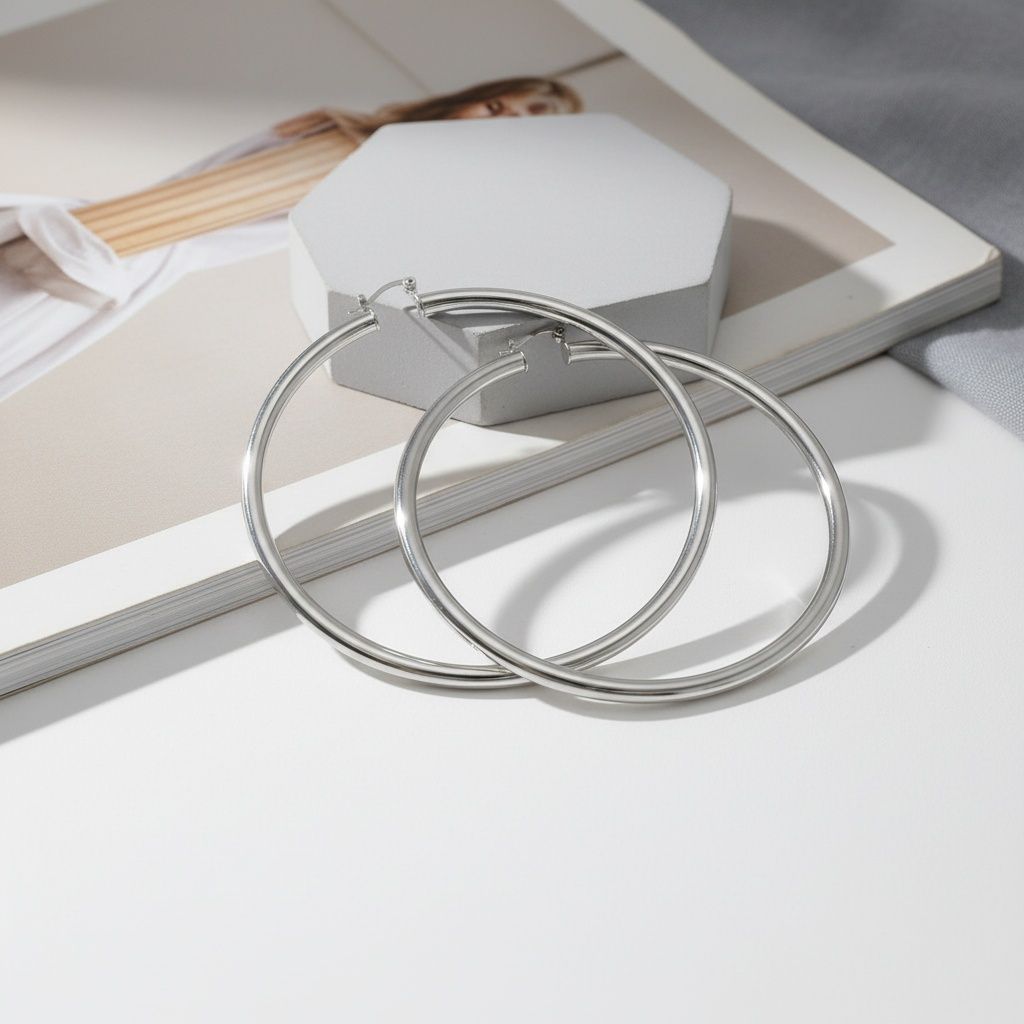 Hoop 100mm Silver Metal Pipe Classic Large Earrings