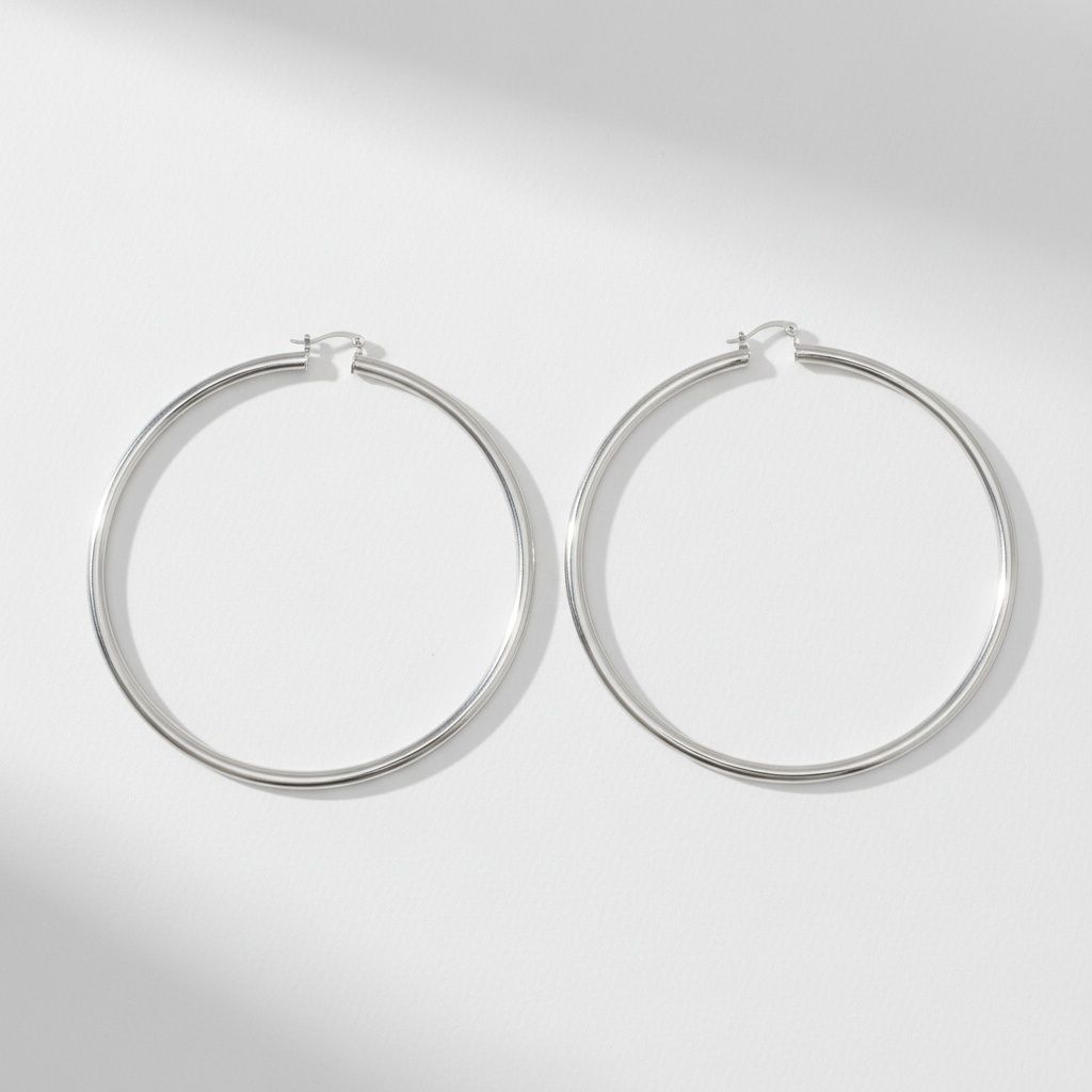 Hoop 100mm Silver Metal Pipe Classic Large Earrings