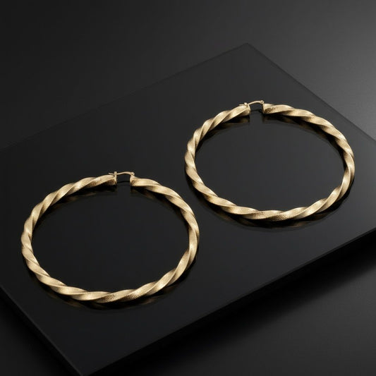 Hoop Large Twisted Gold Textured Thick Earrings