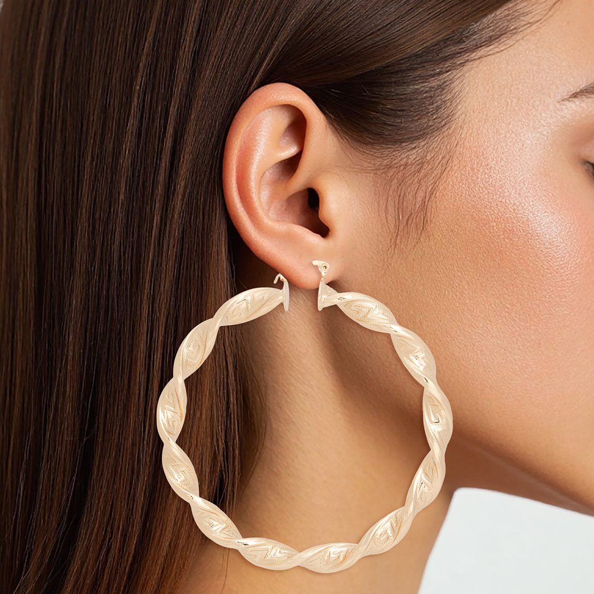 Hoop Gold Twisted Greek Key Earrings for Women