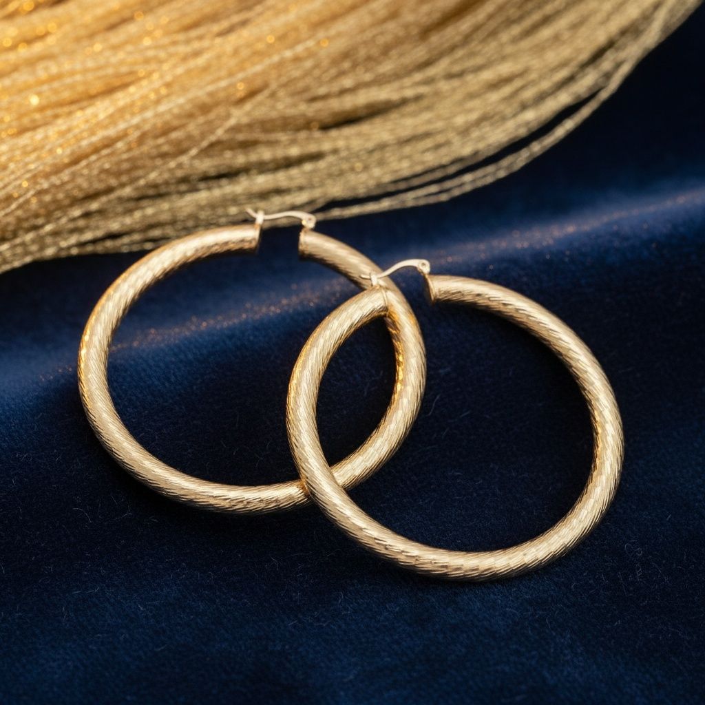 Hoop Gold Polished Line Diamond Cut Thick Earrings
