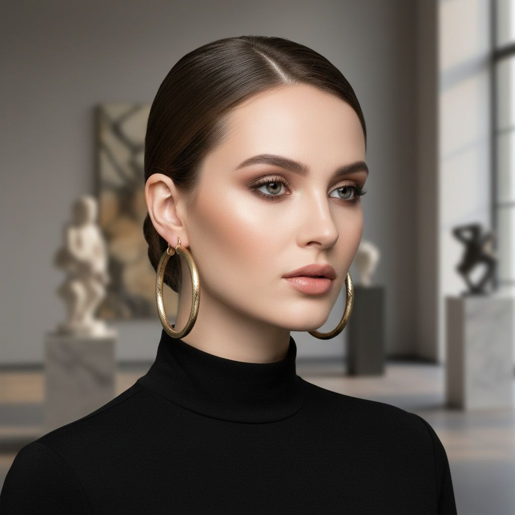 Hoop Gold Polished Line Diamond Cut Thick Earrings