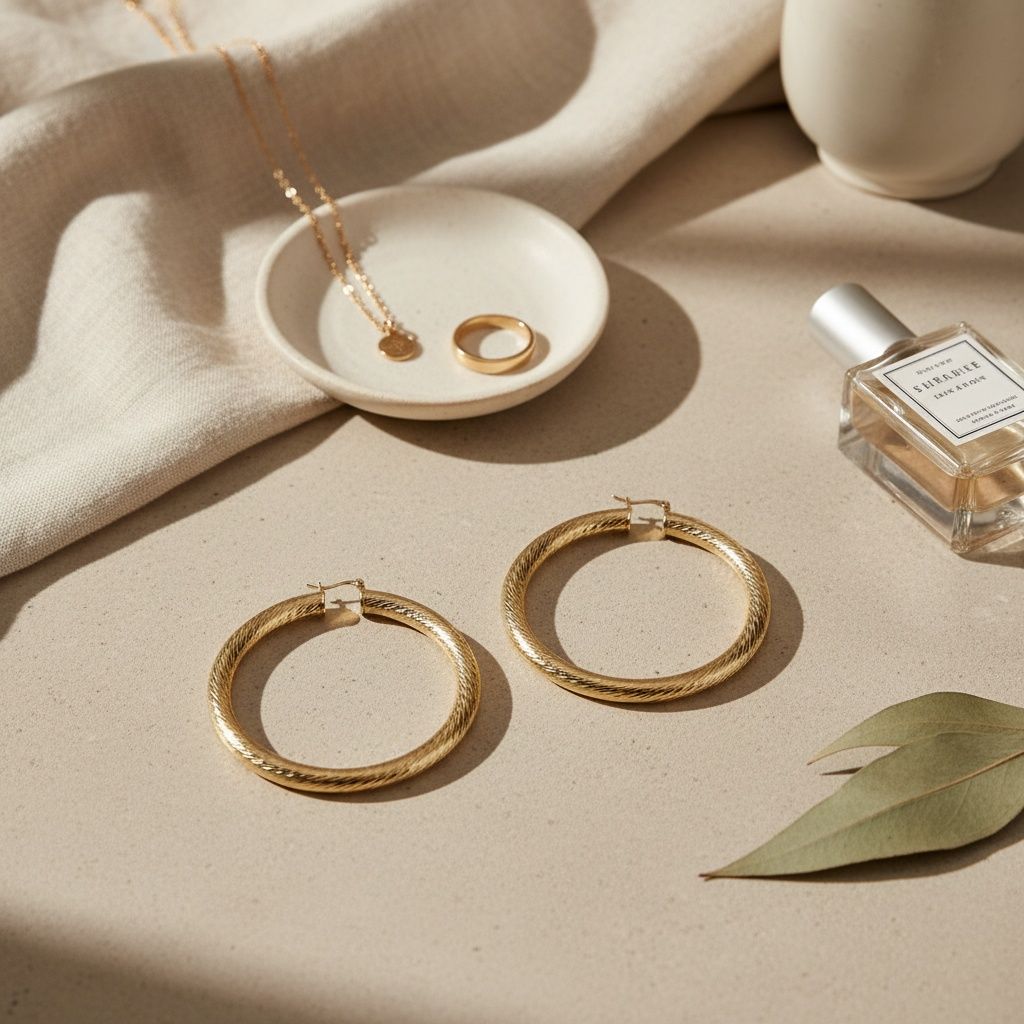Hoop Gold Polished Line Diamond Cut Thick Earrings